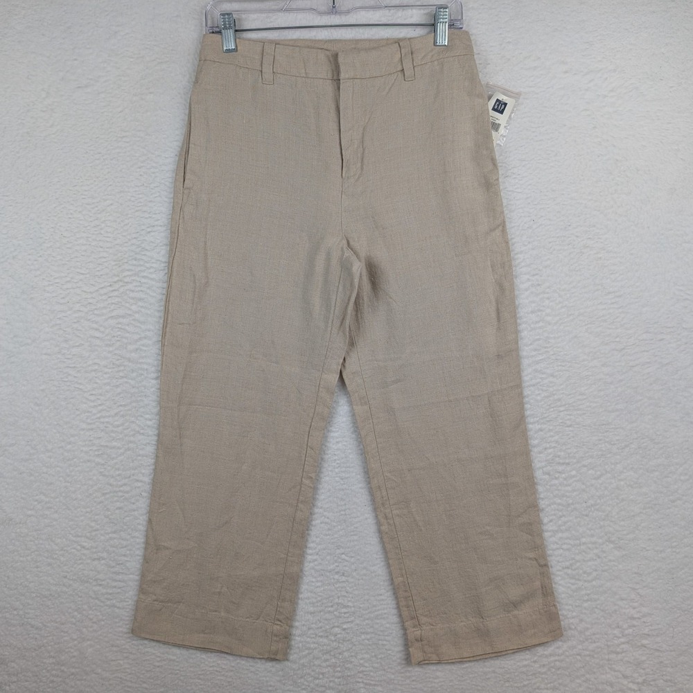 NWT Gap Beige 100% Linen Pants Capri Womens 4 Coastal Boho Nautical Crop
